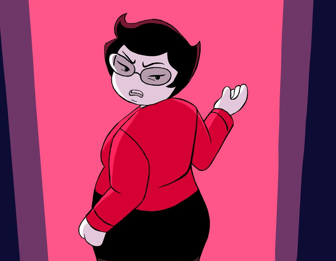 A panel redraw of Jane from Homestuck2. Jane is looking over her shoulder with an angry expression on her face.